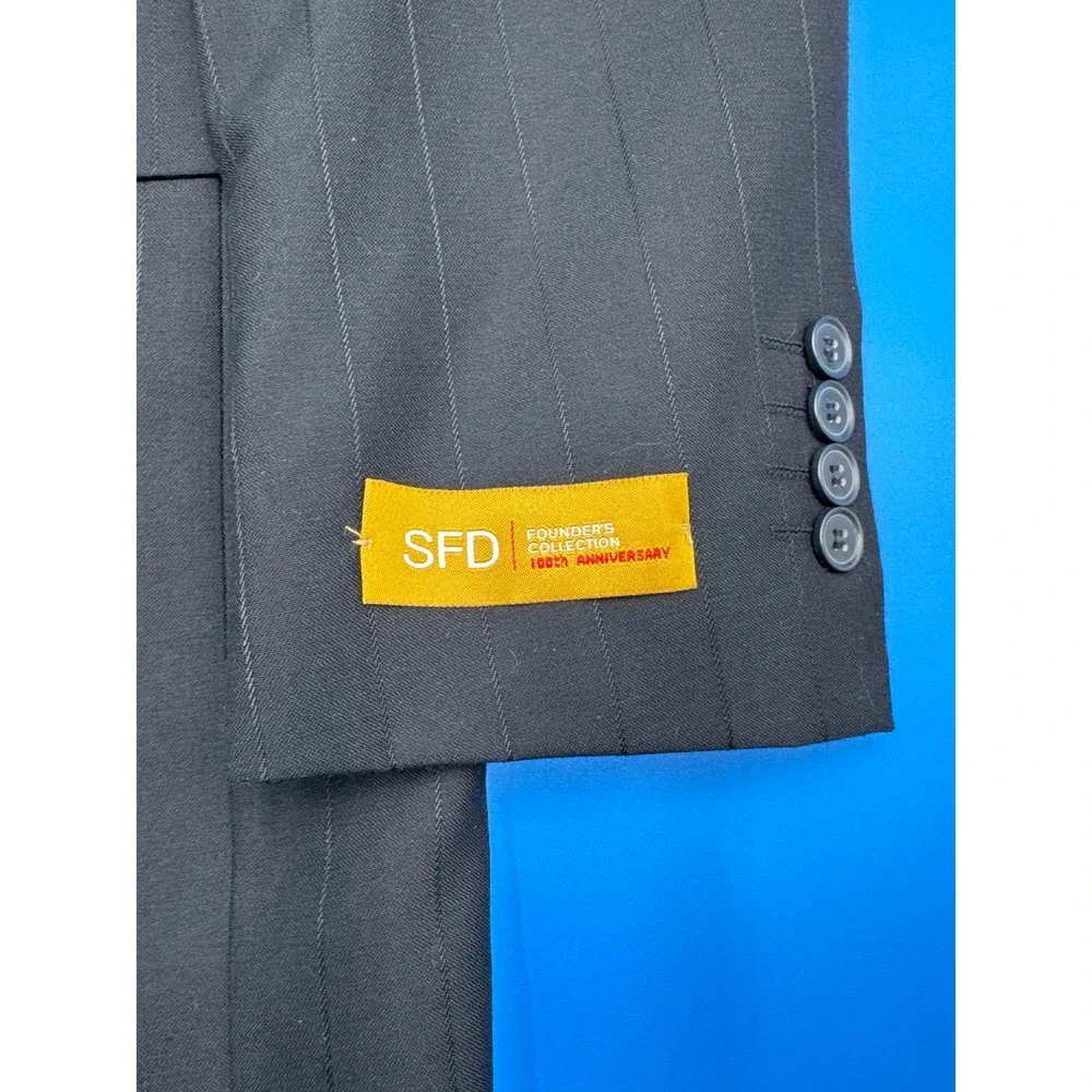 Mens‎ SFD Founders Collection Black Pinstripe Suit Jacket Size 40/34 LG - $250